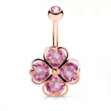 Серьга банан для пирсинга пупка PiercedFish N17327-RDP из стали с цветком и фианитами