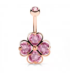 Серьга банан для пирсинга пупка PiercedFish N17327-RDP из стали с цветком и фианитами