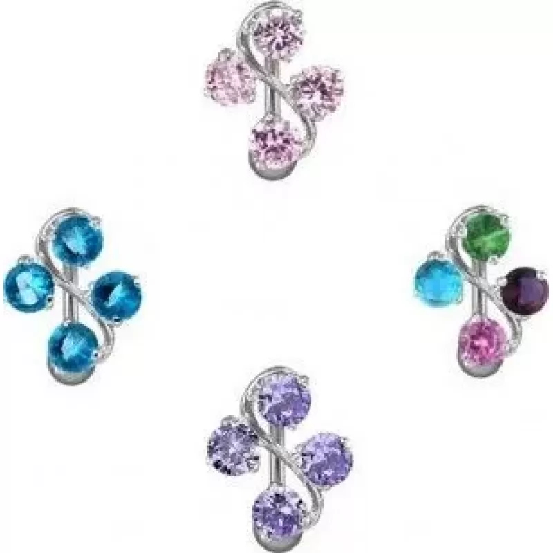 Серьга банан для пирсинга пупка PiercedFish NSL922 с фианитами