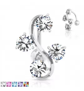 Серьга банан для пирсинга пупка PiercedFish NSL922 с фианитами