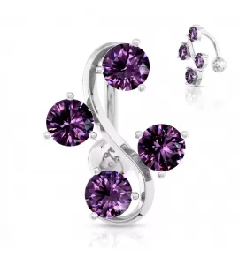 Серьга банан для пирсинга пупка PiercedFish NSL922 с фианитами