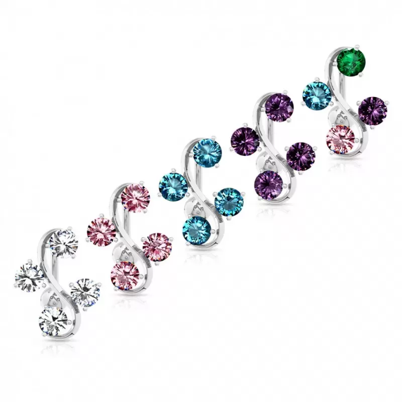 Серьга банан для пирсинга пупка PiercedFish NSL922 с фианитами