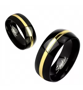 Черное кольцо из титана Spikes R-TI-4393 с золотистой полосой