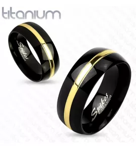 Черное кольцо из титана Spikes R-TI-4393 с золотистой полосой
