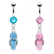 Серьга в пупок PiercedFish NSR5602 с подвеской в форме въетнамок с цветком и фианитами