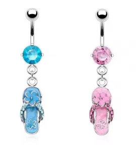 Серьга в пупок PiercedFish NSR5602 с подвеской в форме въетнамок с цветком и фианитами