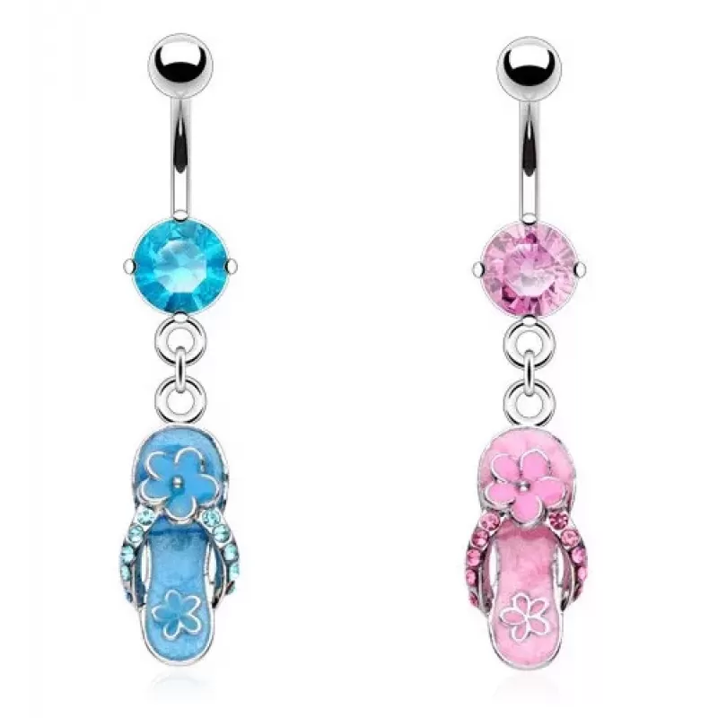 Серьга в пупок PiercedFish NSR5602 с подвеской в форме въетнамок с цветком и фианитами