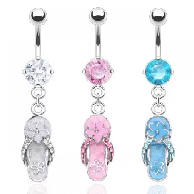 Серьга в пупок PiercedFish NSR5602 с подвеской в форме въетнамок с цветком и фианитами
