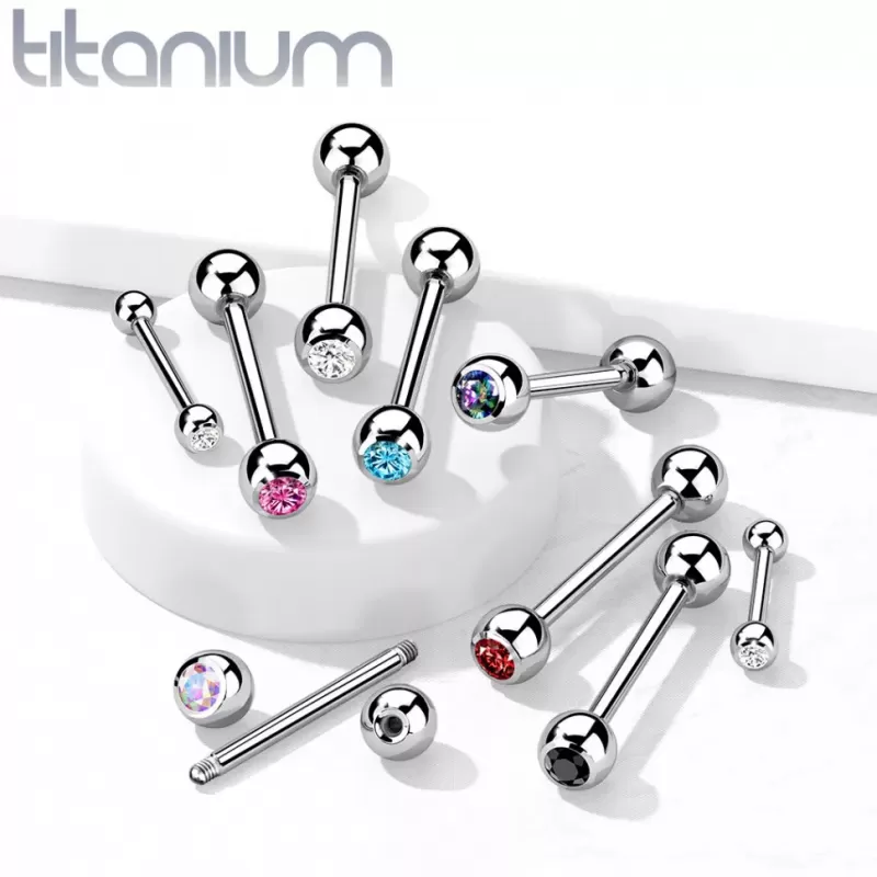 Штанга из титана с фианитом Pirslab --T23B03-VM для пирсинга хряща уха, хеликса, языка, брови, сосков