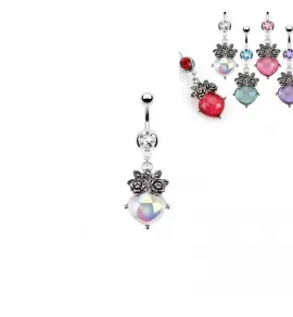 Украшение для пирсинга пупка PiercedFish NO-NAL13770 с розами и кристаллом