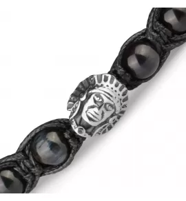 Браслет Шамбала из камней бычий и соколиный глаз Everiot Select LNS-2182 с шармом "Индеец"