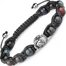 Браслет Шамбала из камней бычий и соколиный глаз Everiot Select LNS-2182 с шармом "Индеец"