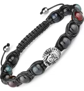 Браслет Шамбала из камней бычий и соколиный глаз Everiot Select LNS-2182 с шармом "Индеец"