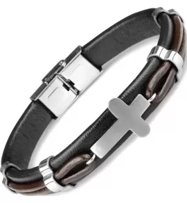 Кожаный браслет мужской Everiot SP-MJ-1913 с крестом