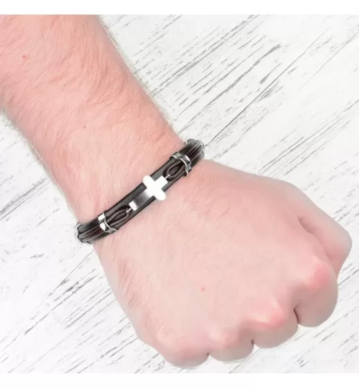 Кожаный браслет мужской Everiot SP-MJ-1913 с крестом