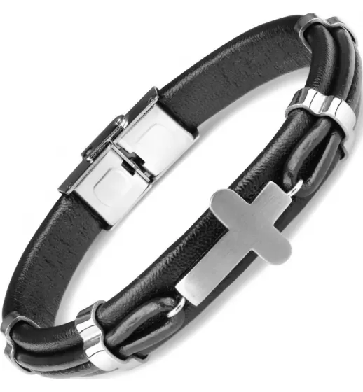 Кожаный браслет мужской Everiot SP-MJ-1913 с крестом
