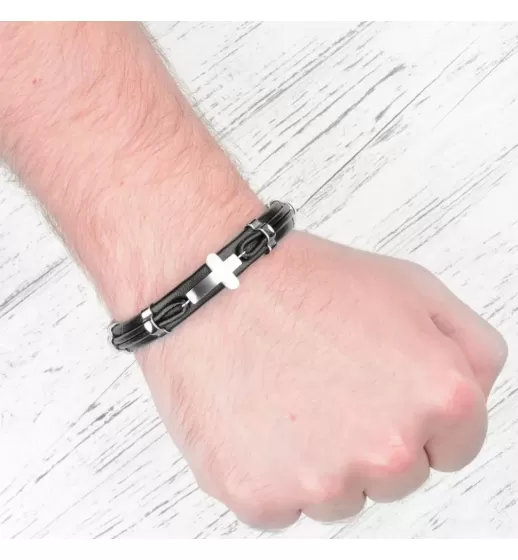 Кожаный браслет мужской Everiot SP-MJ-1913 с крестом