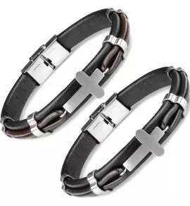 Кожаный браслет мужской Everiot SP-MJ-1913 с крестом