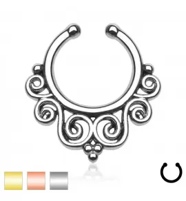 Фейкс-септум для имитации пирсинга носа (клипса) PiercedFish --SEPR-37, серьга обманка с ажурным орнаментом