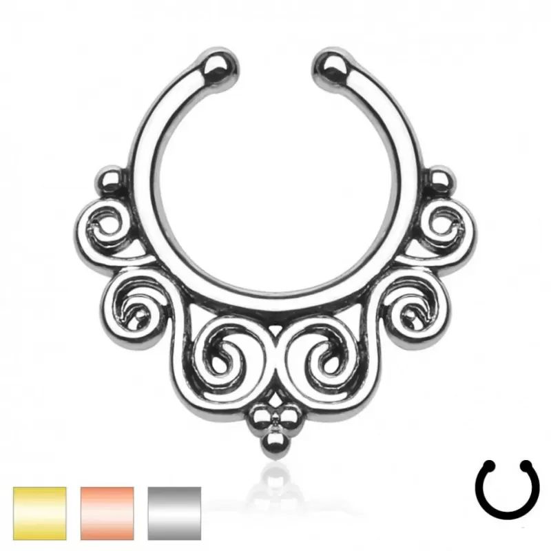 Фейкс-септум для имитации пирсинга носа (клипса) PiercedFish --SEPR-37, серьга обманка с ажурным орнаментом