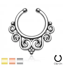 Фейкс-септум для имитации пирсинга носа (клипса) PiercedFish --SEPR-37, серьга обманка с ажурным орнаментом