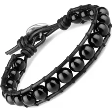 Мужской браслет из черного агата Everiot Select LNS-2066 со знаком Ом