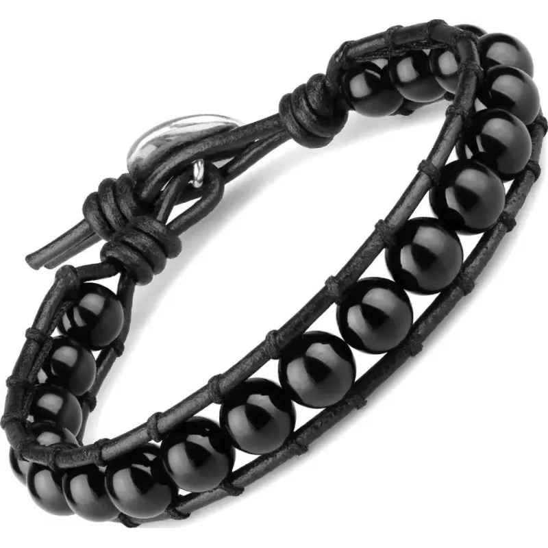 Мужской браслет из черного агата Everiot Select LNS-2066 со знаком Ом