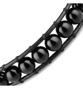 Мужской браслет из черного агата Everiot Select LNS-2066 со знаком Ом