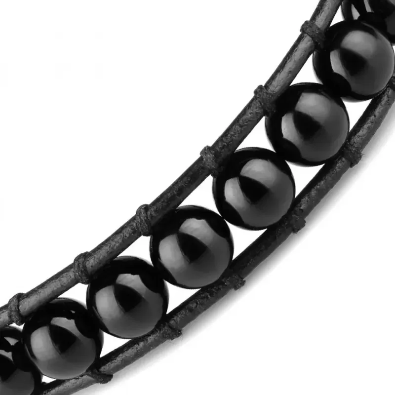 Мужской браслет из черного агата Everiot Select LNS-2066 со знаком Ом