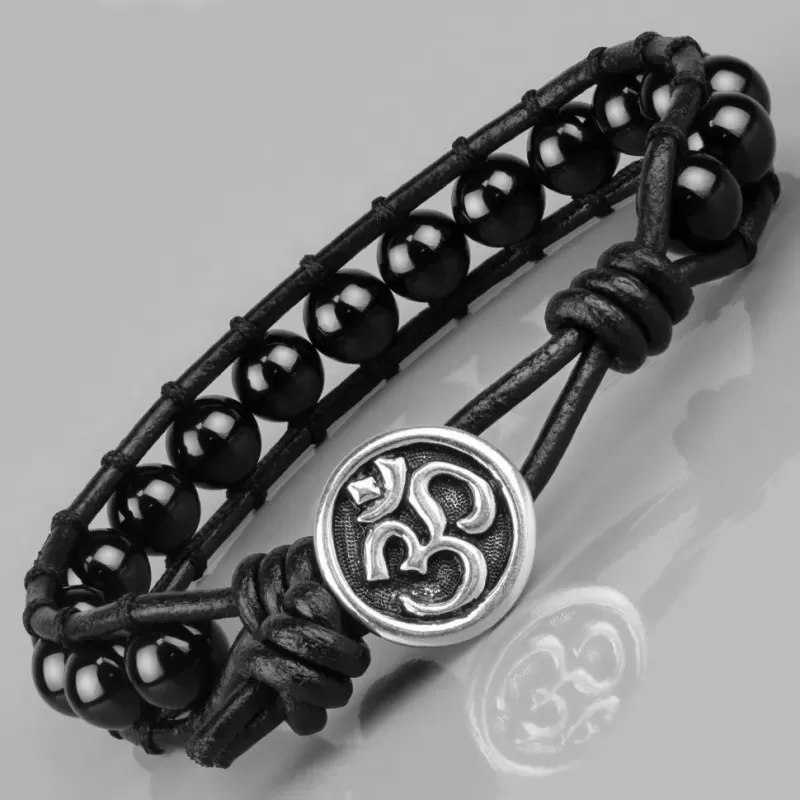 Мужской браслет из черного агата Everiot Select LNS-2066 со знаком Ом