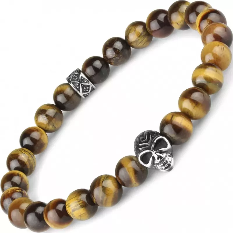 Мужской браслет Everiot STB-MJ-1726 из камня тигровый глаз с черепом