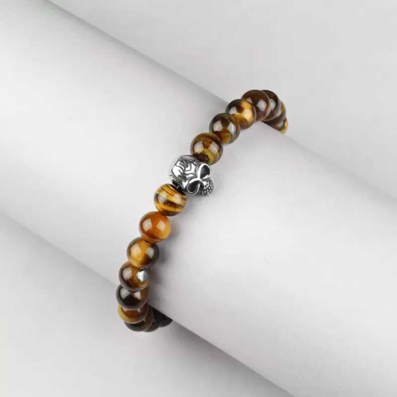 Мужской браслет Everiot STB-MJ-1726 из камня тигровый глаз с черепом