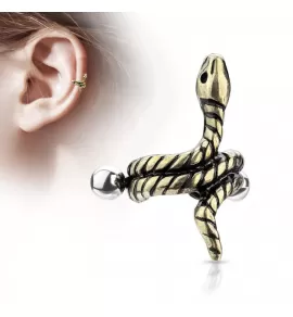 Серьга-кафф в виде змеи PiercedFish JB022-ATG со штангой для пирсинга в хрящ, хеликс уха