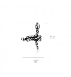 Серьга-кафф в виде змеи PiercedFish JB022-ATG со штангой для пирсинга в хрящ, хеликс уха