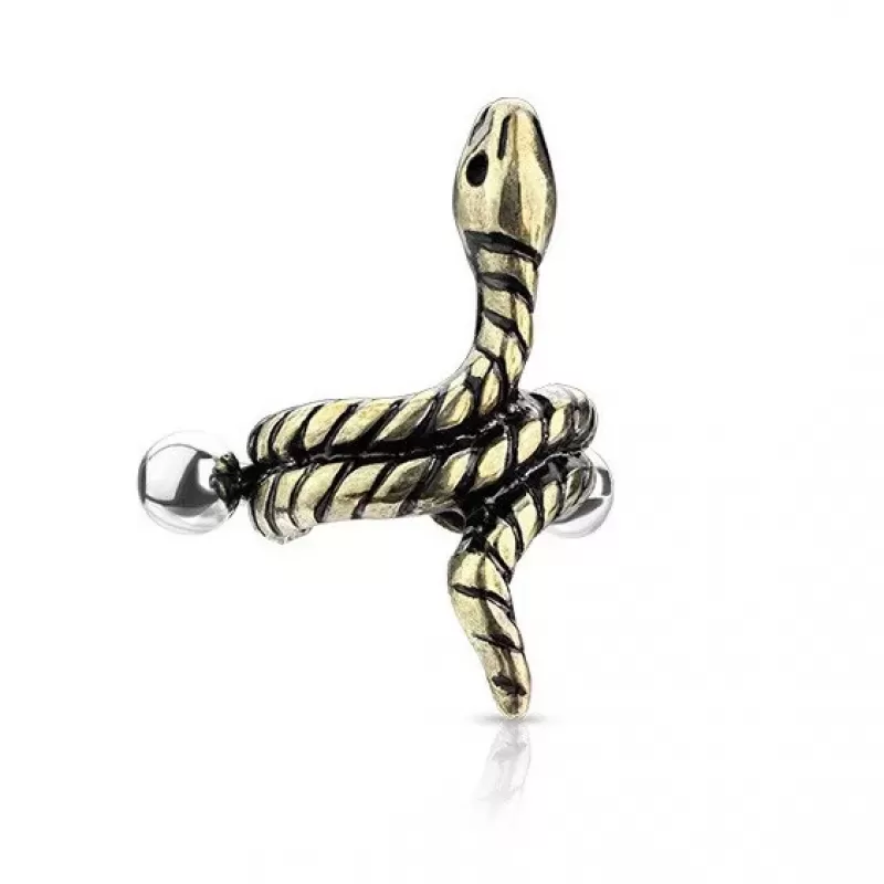 Серьга-кафф в виде змеи PiercedFish JB022-ATG со штангой для пирсинга в хрящ, хеликс уха