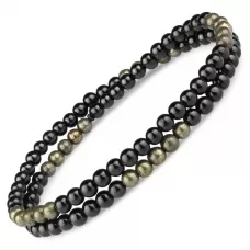 Браслет из агата и пирита в два оборота Everiot Select LNS-2177 на резинке