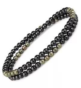 Браслет из агата и пирита в два оборота Everiot Select LNS-2177 на резинке