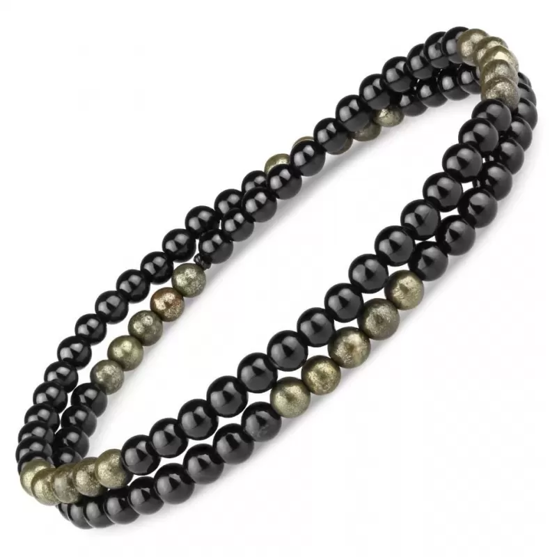 Браслет из агата и пирита в два оборота Everiot Select LNS-2177 на резинке