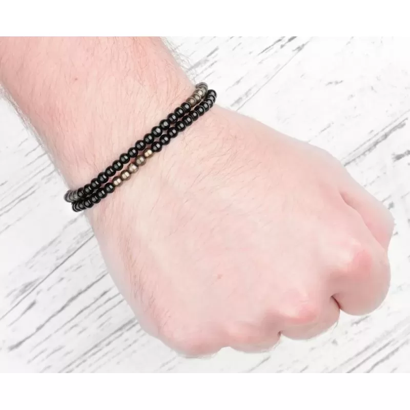 Браслет из агата и пирита в два оборота Everiot Select LNS-2177 на резинке