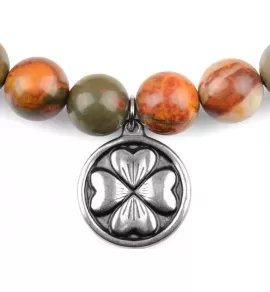 Браслет Шамбала из яшмы Everiot Select LNS-2183 c подвеской и четырехлистником