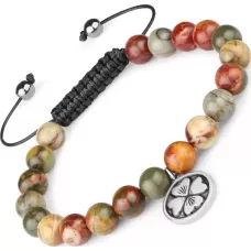 Браслет Шамбала из яшмы Everiot Select LNS-2183 c подвеской и четырехлистником