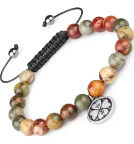 Браслет Шамбала из яшмы Everiot Select LNS-2183 c подвеской и четырехлистником