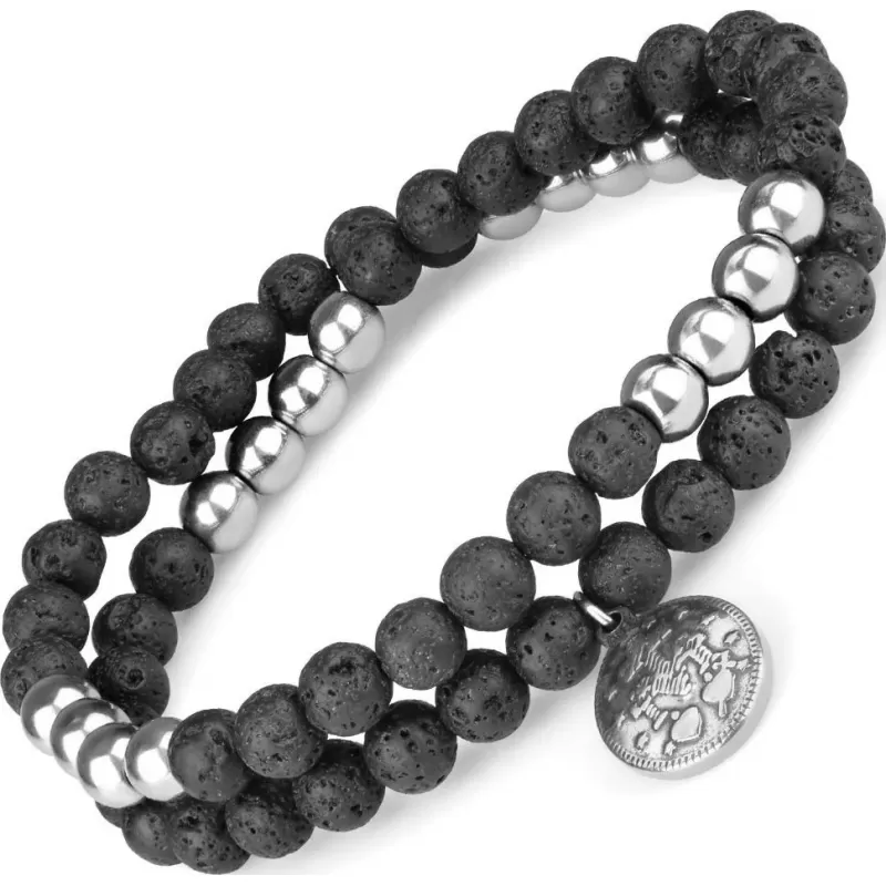 Браслет из лавы и гематита Everiot Select LNS-2196 c подвеской, Девой Марией и крестом