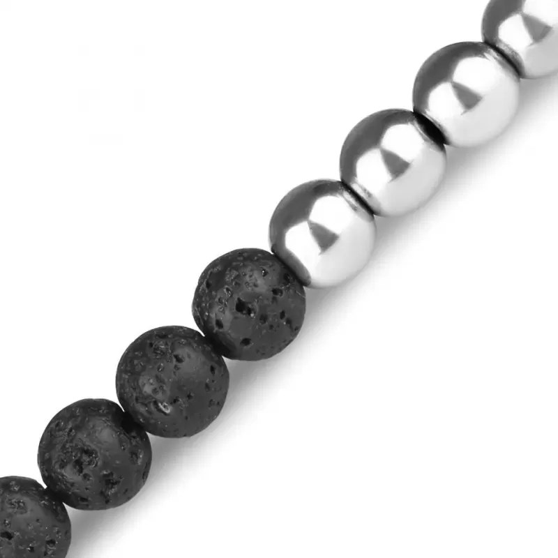 Браслет из лавы и гематита Everiot Select LNS-2196 c подвеской, Девой Марией и крестом