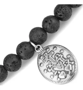 Браслет из лавы и гематита Everiot Select LNS-2196 c подвеской, Девой Марией и крестом