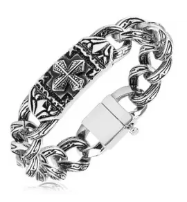 Мужской браслет-цепь Spikes SSBQ-3103 из стали с рельефными звеньями и крестом