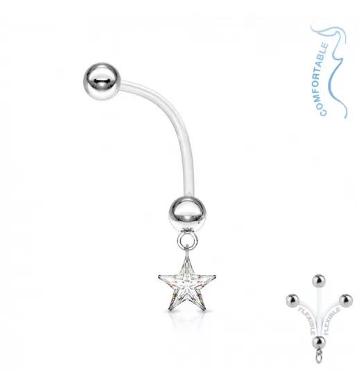 Серьга банан для пирсинга пупка PiercedFish NPG-1006 для беременных, со звездой
