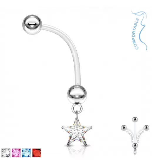 Серьга банан для пирсинга пупка PiercedFish NPG-1006 для беременных, со звездой