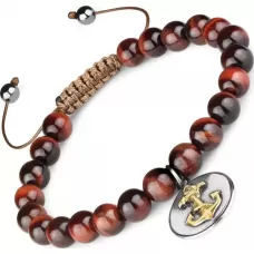 Мужской браслет Шамбала из камня бычий глаз Everiot Select LNS-2184-GD c якорем