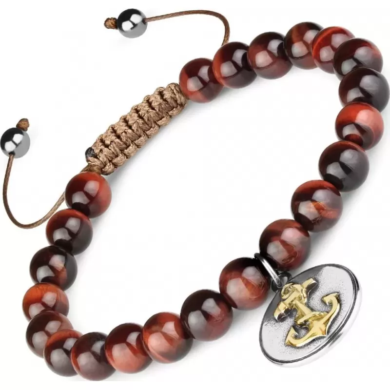 Мужской браслет Шамбала из камня бычий глаз Everiot Select LNS-2184-GD c якорем